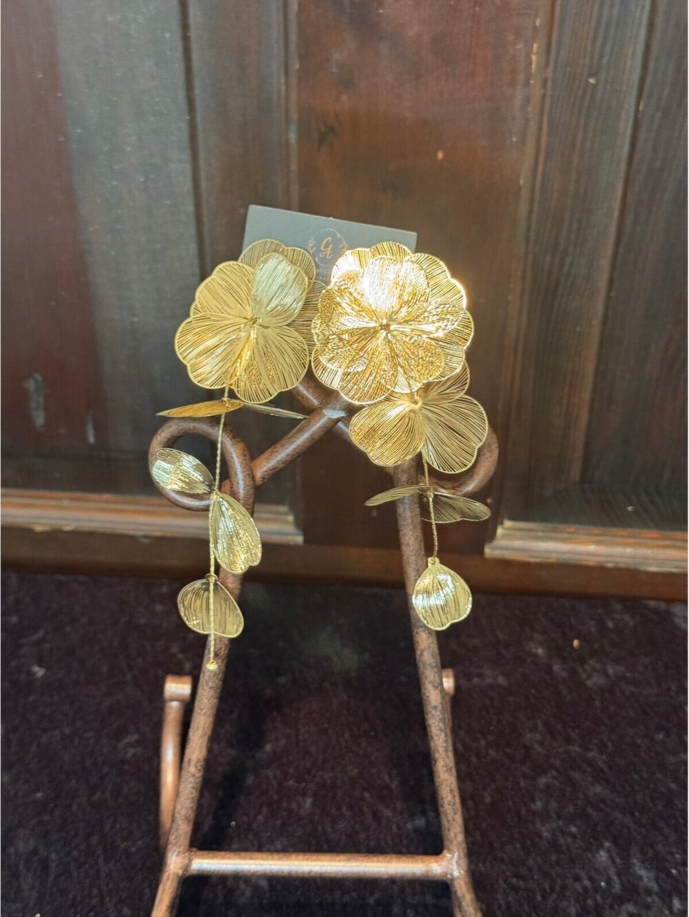 G by Guess Gold Tone Floral Dangle Drop Earrings